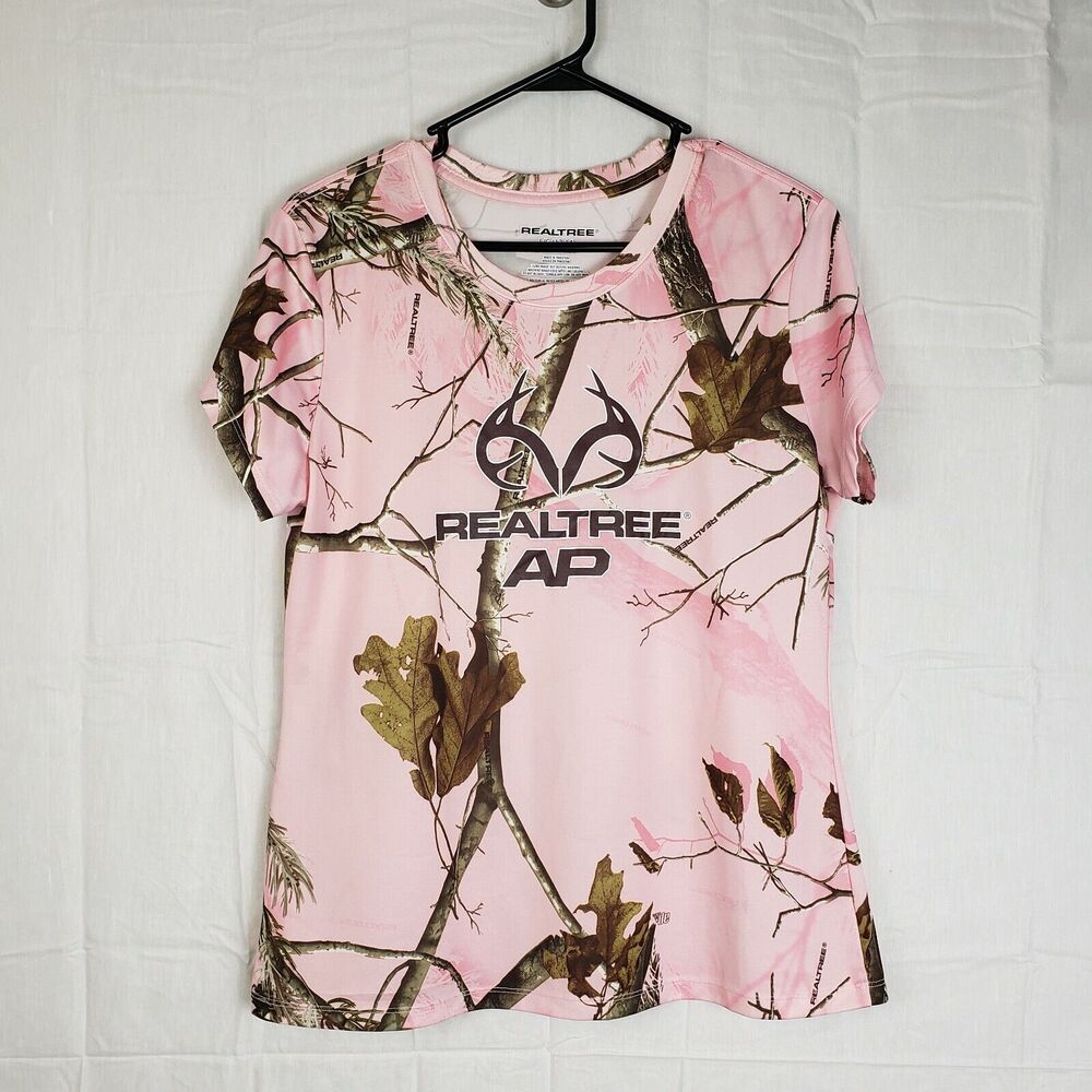 Realtree Womens Pink Short Sleeve Round Neck Comfort‎ Pullover Top Size Large